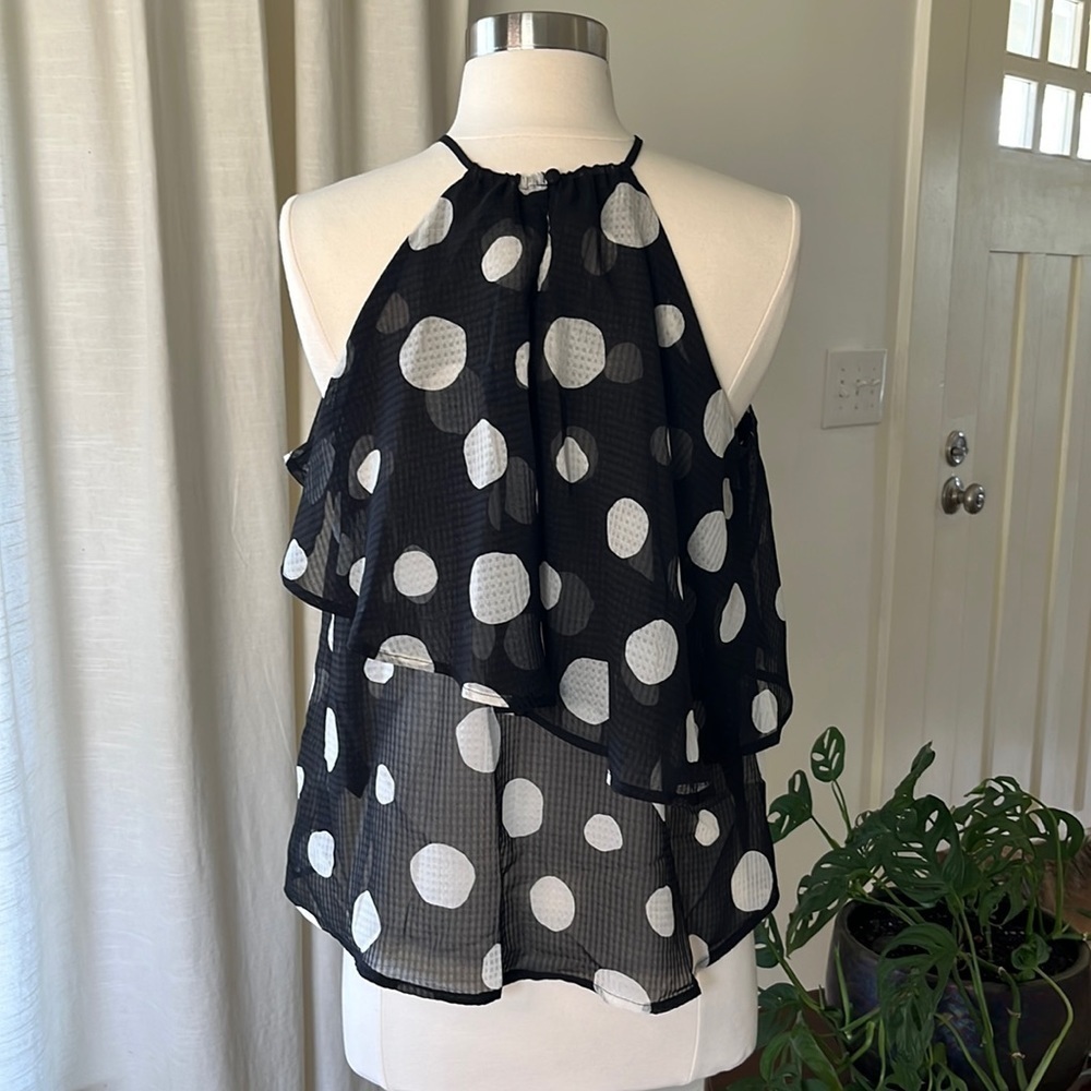 Who What Wear Tiered Tank Blouse in Polka Dot NWT XS